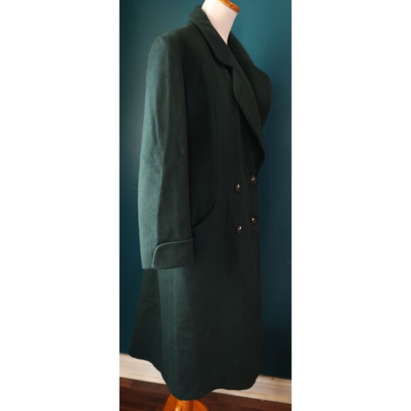 Adolfo Classics Long Wool Pea Trench Emarald Green Dark Academia Coat 10 - Picture 13 of 15